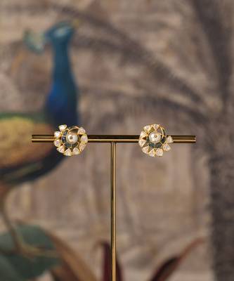 Gold plated polki studs in sterling silver 1