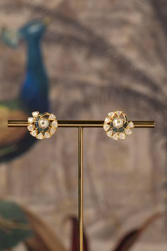 Gold plated polki studs in sterling silver