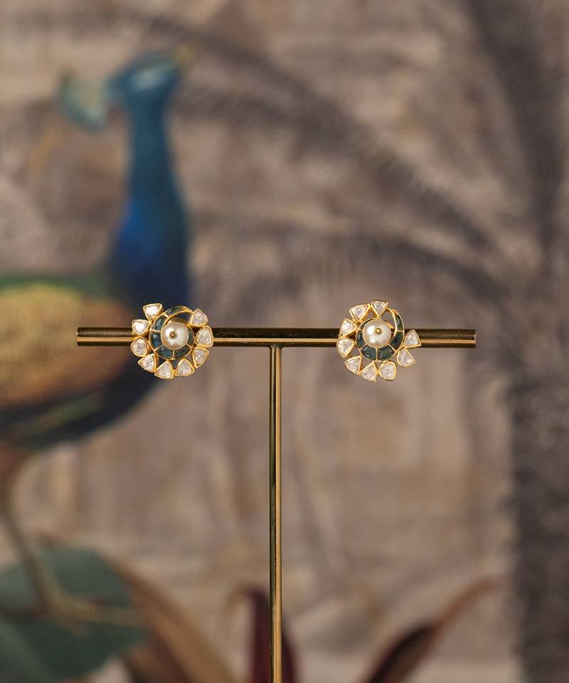 Gold plated polki studs in sterling silver