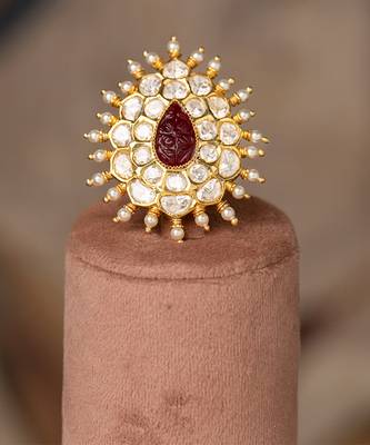 Gold plated kundan ring in sterling silver 4