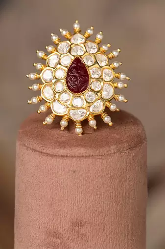 Gold plated kundan ring in sterling silver