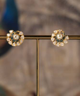 Gold plated polki studs in sterling silver 2