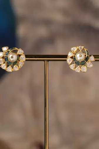 Gold plated polki studs in sterling silver