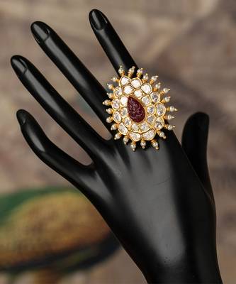 Gold plated kundan ring in sterling silver 5