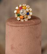 Gold plated  multicolor kundan ring in sterling silver