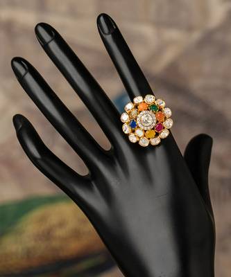 Gold plated  multicolor kundan ring in sterling silver 2