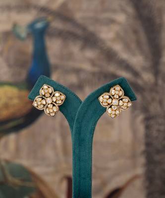 Gold plated polki studs in sterling silver 1