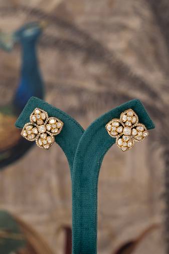 Gold plated polki studs in sterling silver