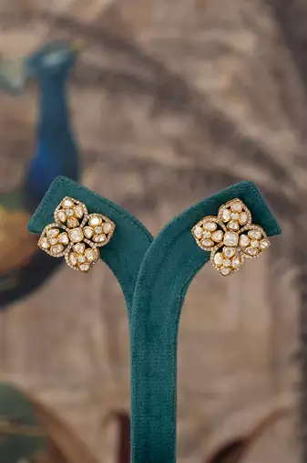 Gold plated polki studs in sterling silver