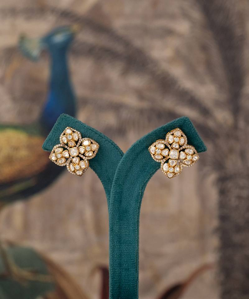 Gold plated polki studs in sterling silver