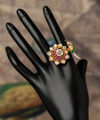 Gold plated  red stone  kundan ring in sterling silver 1