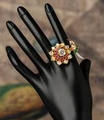 Gold plated  red stone  kundan ring in sterling silver