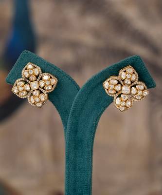 Gold plated polki studs in sterling silver 2