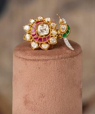 Gold plated  red stone  kundan ring in sterling silver 2