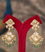 Gold plated green beads polki jhumkas in sterling silver