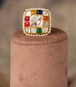 Gold plated  multicolor kundan ring in sterling silver