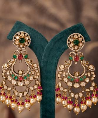 Gold plated multicolor polki jhumkas in sterling silver 1