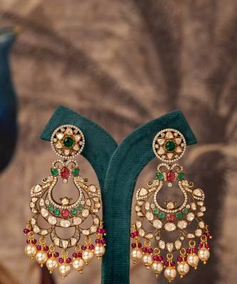 Gold plated multicolor polki jhumkas in sterling silver 2