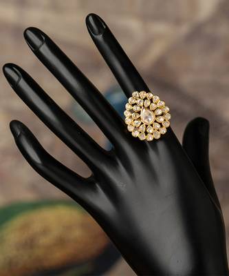 Gold plated kundan ring in sterling silver 1