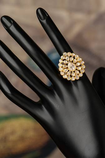 Gold plated kundan ring in sterling silver