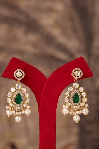 Gold plated white pearls jhumkas in sterling silver