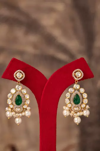 Gold plated white pearls jhumkas in sterling silver