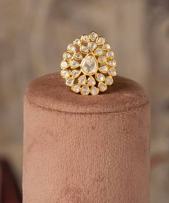 Gold plated kundan ring in sterling silver 2