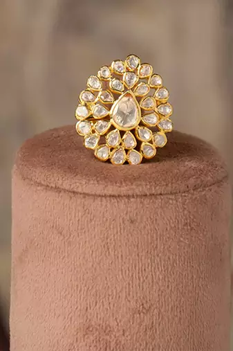 Gold plated kundan ring in sterling silver