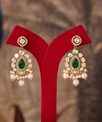 Gold plated white pearls jhumkas in sterling silver 2