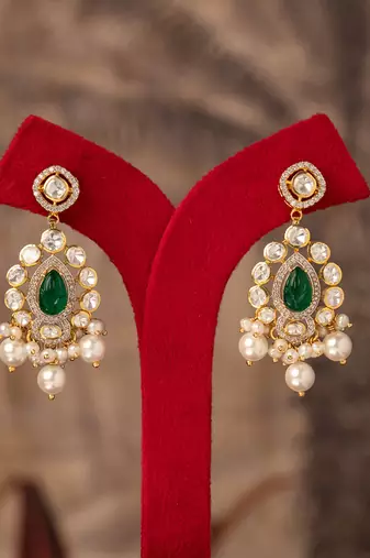 Gold plated white pearls jhumkas in sterling silver