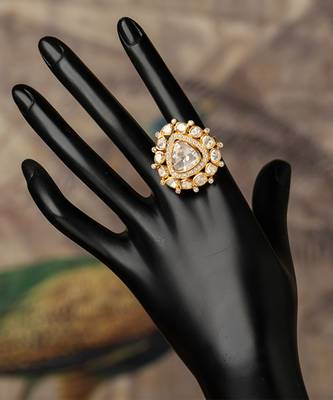 Gold plated kundan ring in sterling silver 1
