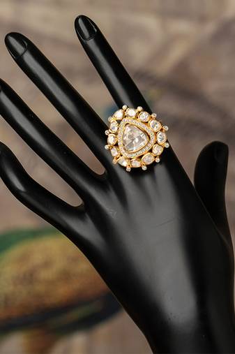 Gold plated kundan ring in sterling silver
