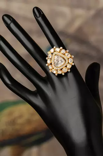 Gold plated kundan ring in sterling silver