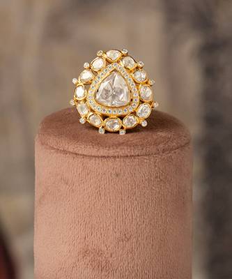 Gold plated kundan ring in sterling silver 2