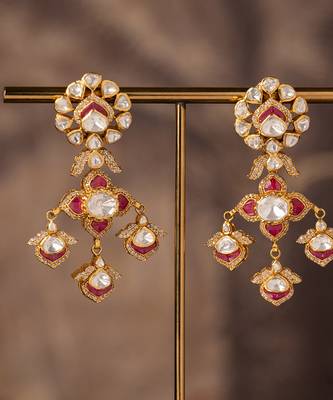 Gold plated red stone jhumkas in sterling silver 1