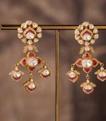 Gold plated red stone jhumkas in sterling silver