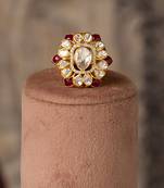 Gold plated red stone kundan ring in sterling silver