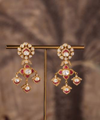 Gold plated red stone jhumkas in sterling silver 2