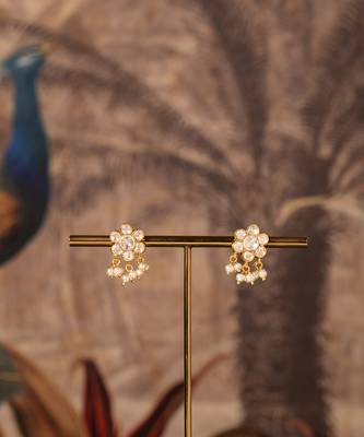 Gold plated white pearl jhumkas in sterling silver 1