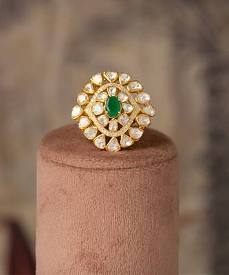 Gold plated kundan ring in sterling silver 1
