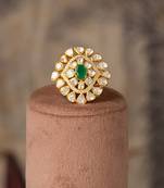 Gold plated kundan ring in sterling silver