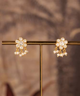Gold plated white pearl jhumkas in sterling silver 2