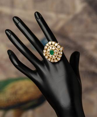 Gold plated kundan ring in sterling silver 2