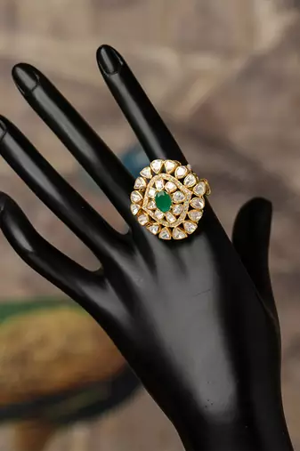 Gold plated kundan ring in sterling silver