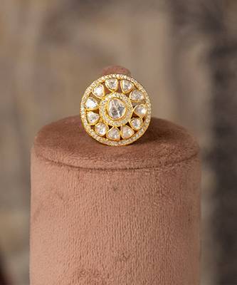 Gold plated kundan ring in sterling silver 1