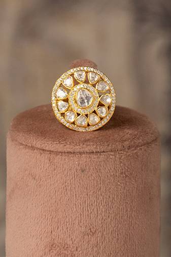 Gold plated kundan ring in sterling silver