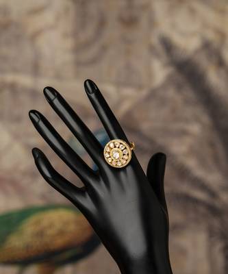 Gold plated kundan ring in sterling silver 2
