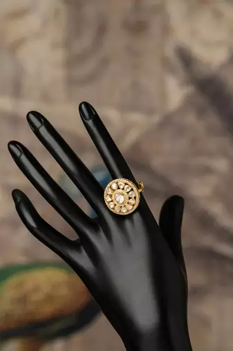 Gold plated kundan ring in sterling silver