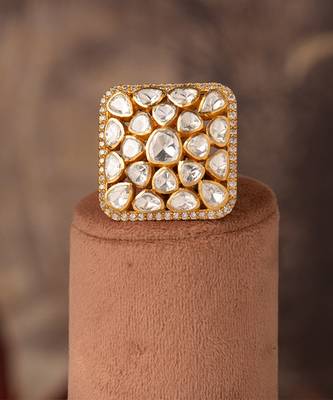 Gold plated kundan ring in sterling silver 1