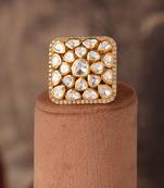 Gold plated kundan ring in sterling silver